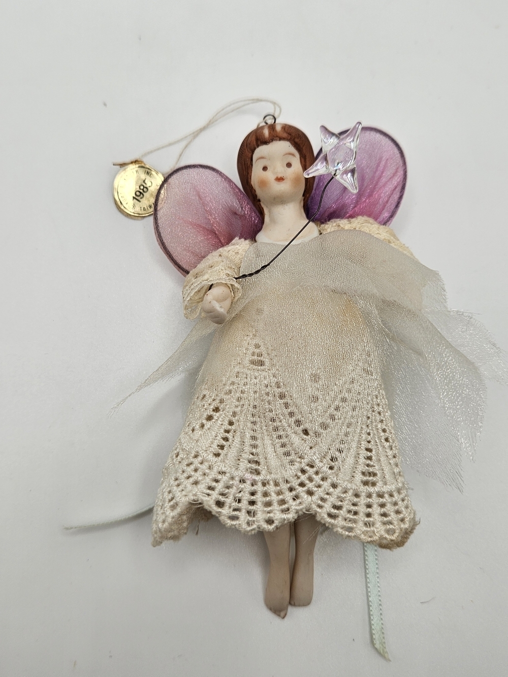 VINTAGE 1985 Kurt Adler Porcelain Victorian Fairy Angel Ornament Star Wand